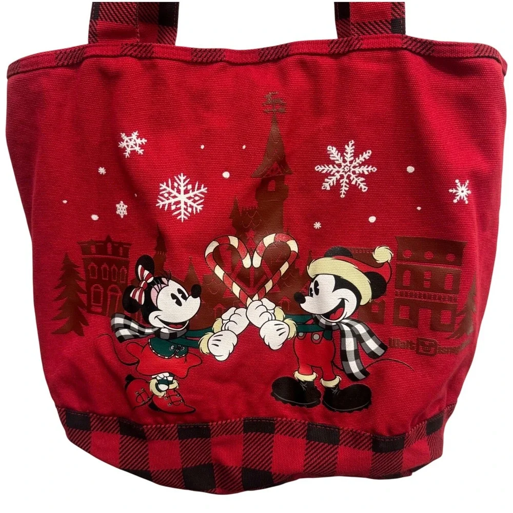 Disney‎ Parks Christmas Holiday Mickey & Minnie Mouse Tote Bag Buffalo Plaid